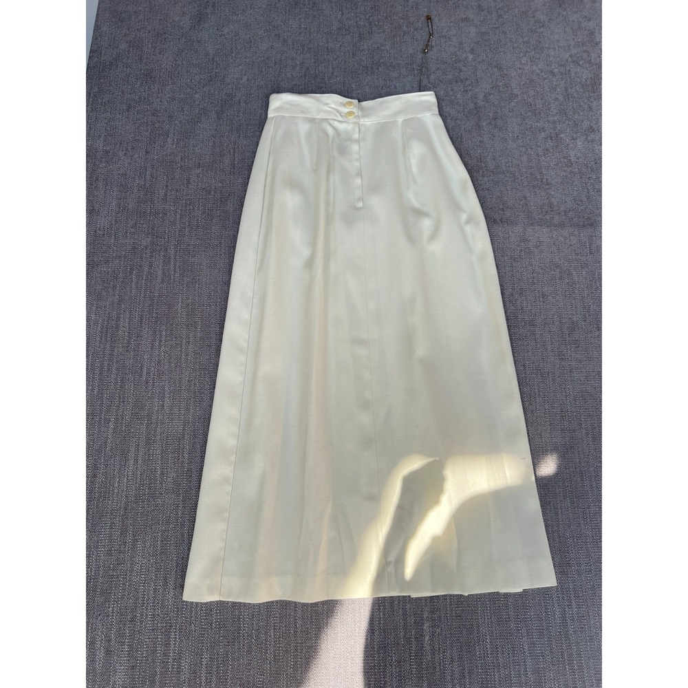 Vintage Womens Midi Skirt W24 Off White Pleated Minimalist Boho Quiet Luxury